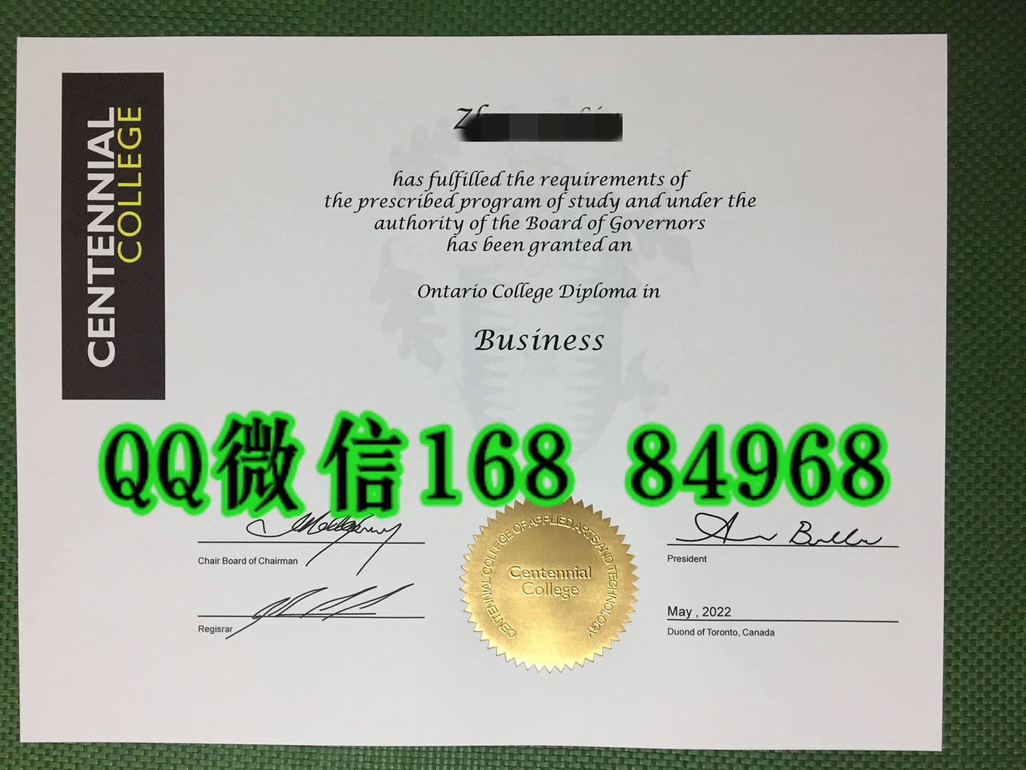 加拿大百年理工学院Centennial College成绩单样式，Centennial College transcript