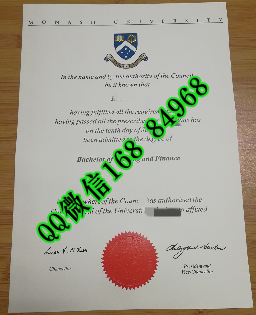 莫纳什大学毕业证，Monash University diploma