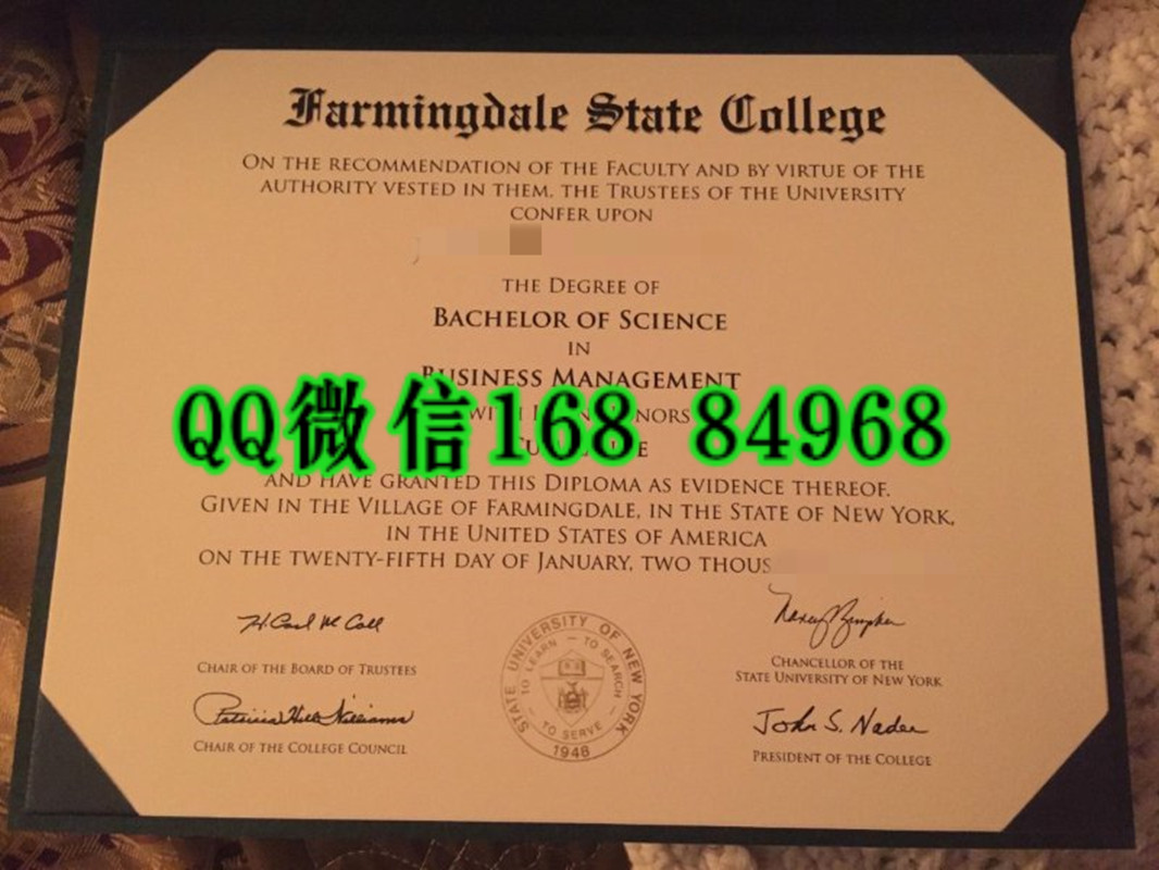 美国法明代尔州立学院毕业证与外壳，Farmingdale State College diploma