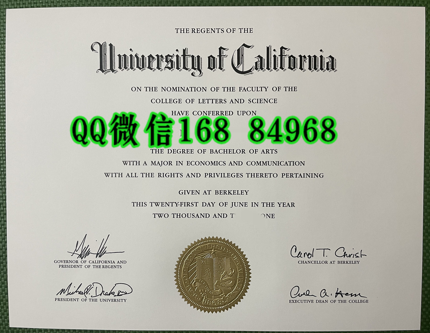 2018年版本加州大学伯克利分校毕业证，University of California, Berkeley diploma certificate