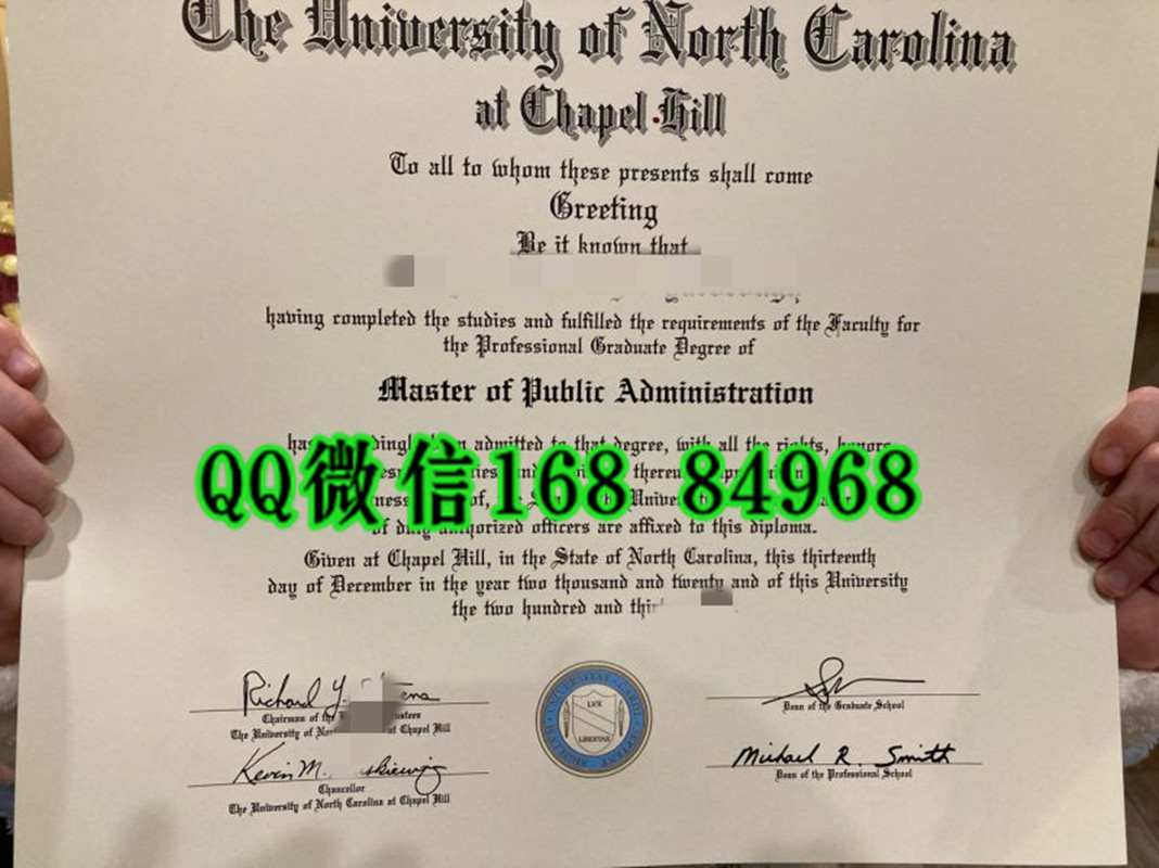 美国北卡罗来纳大学教堂山分校证书样式，University of North Carolina at Chapel Hill diploma certifica