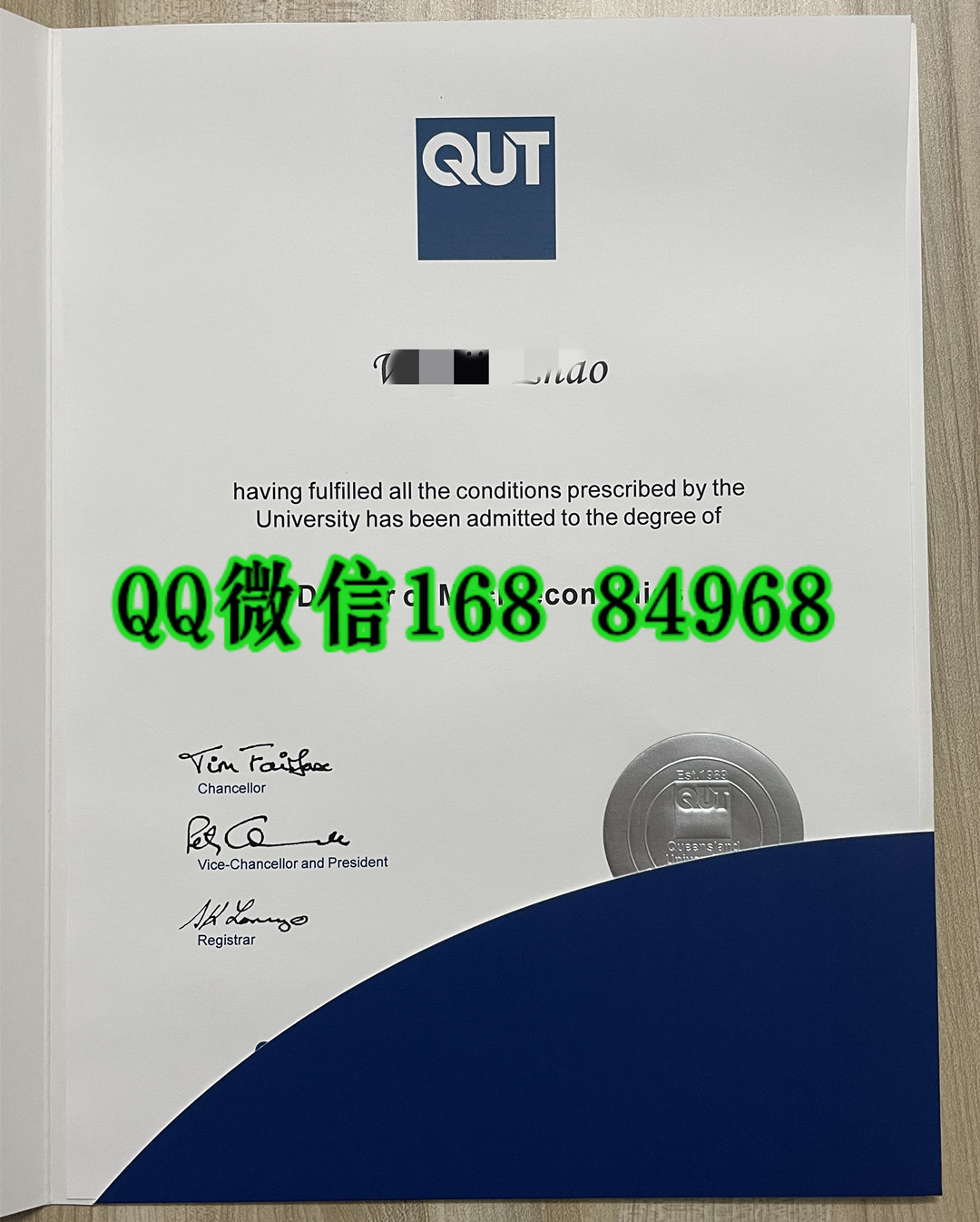 昆士兰科技大学QUT大学毕业证学位证，昆士兰科技大学QUT大学毕业证外壳