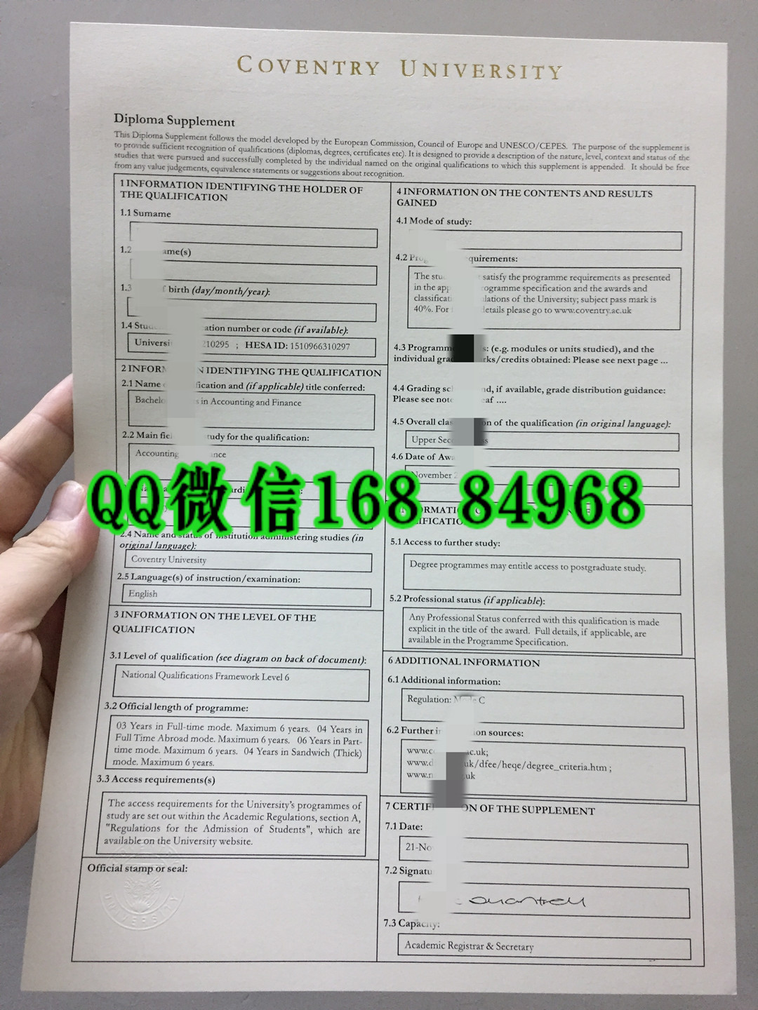 英国考文垂大学本科成绩单专业市场营销，英国大学成绩单印刷效果