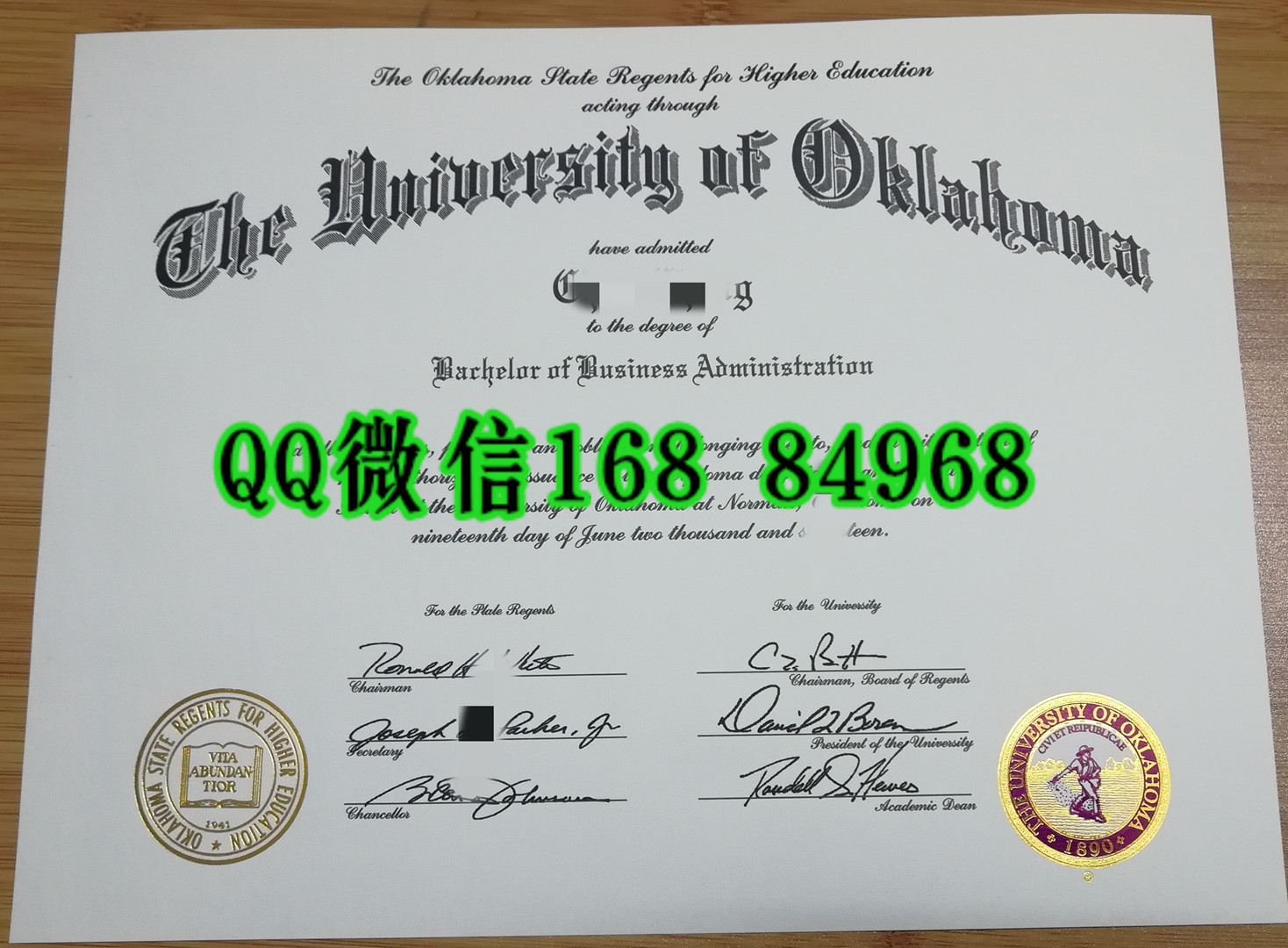 美国俄克拉荷马大学毕业证样式，University of Oklahoma diploma degree