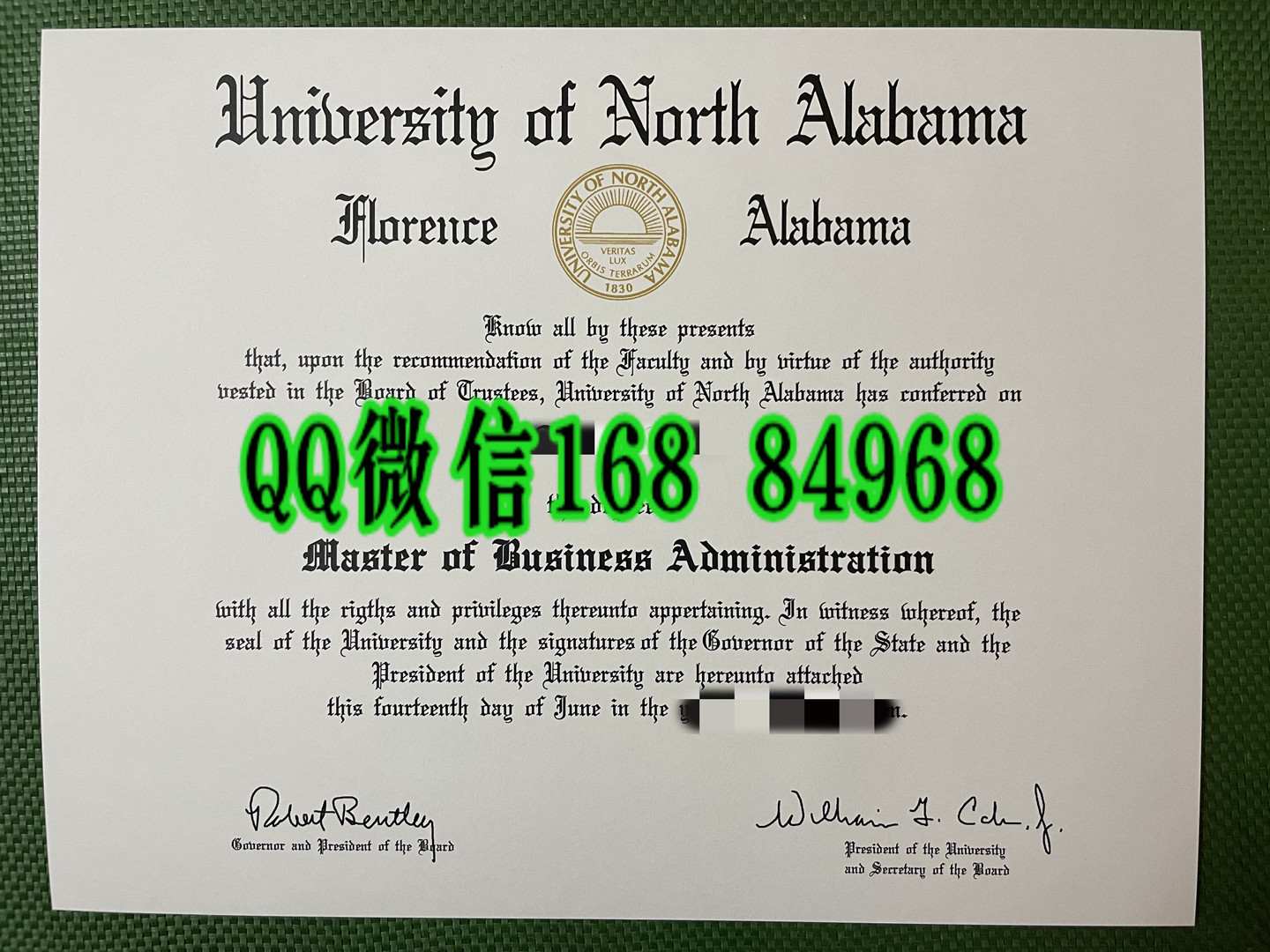 美国北阿拉巴马大学毕业证文凭模版，University of North Alabama diploma degree