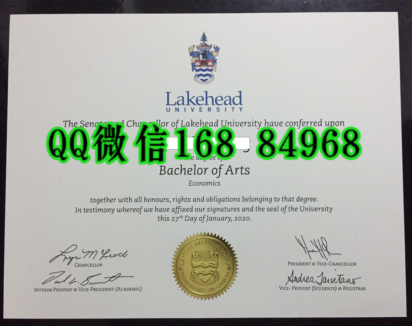 加拿大湖首大学毕业证与外壳真实案例，Lakehead University diploma Cover