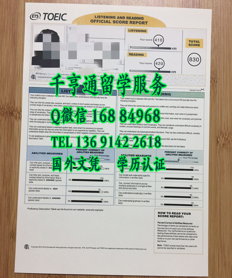 中国托业成绩单样式，ETS官方成绩单Official Score Report