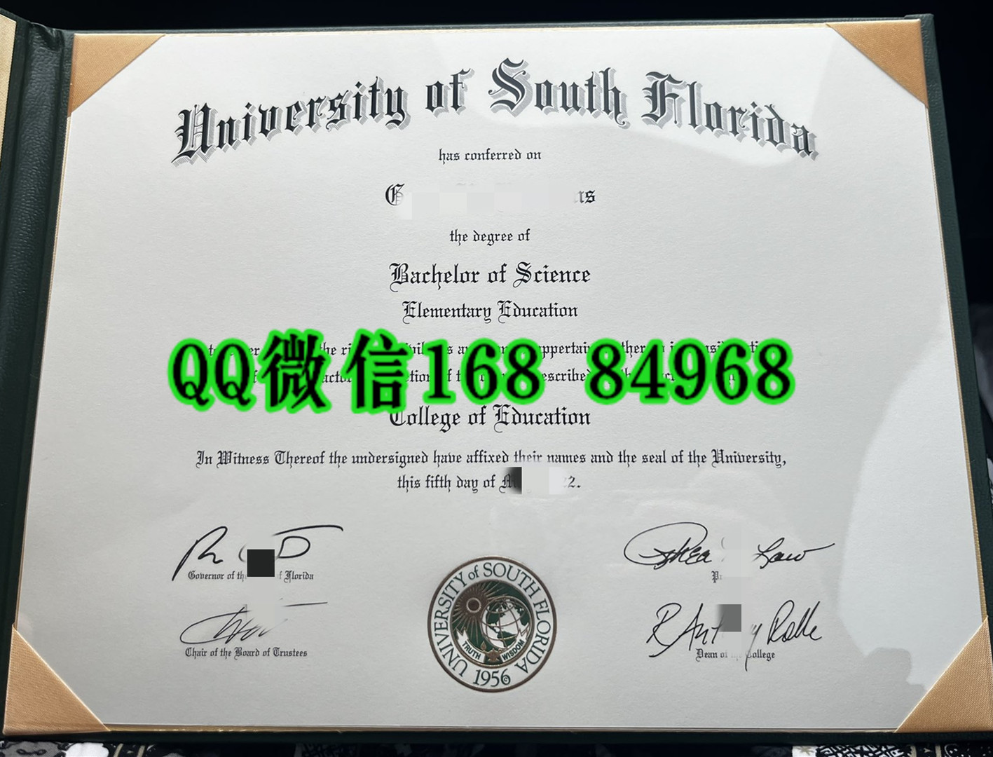 美国南佛罗里达大学毕业证样式，university of south florida diploma