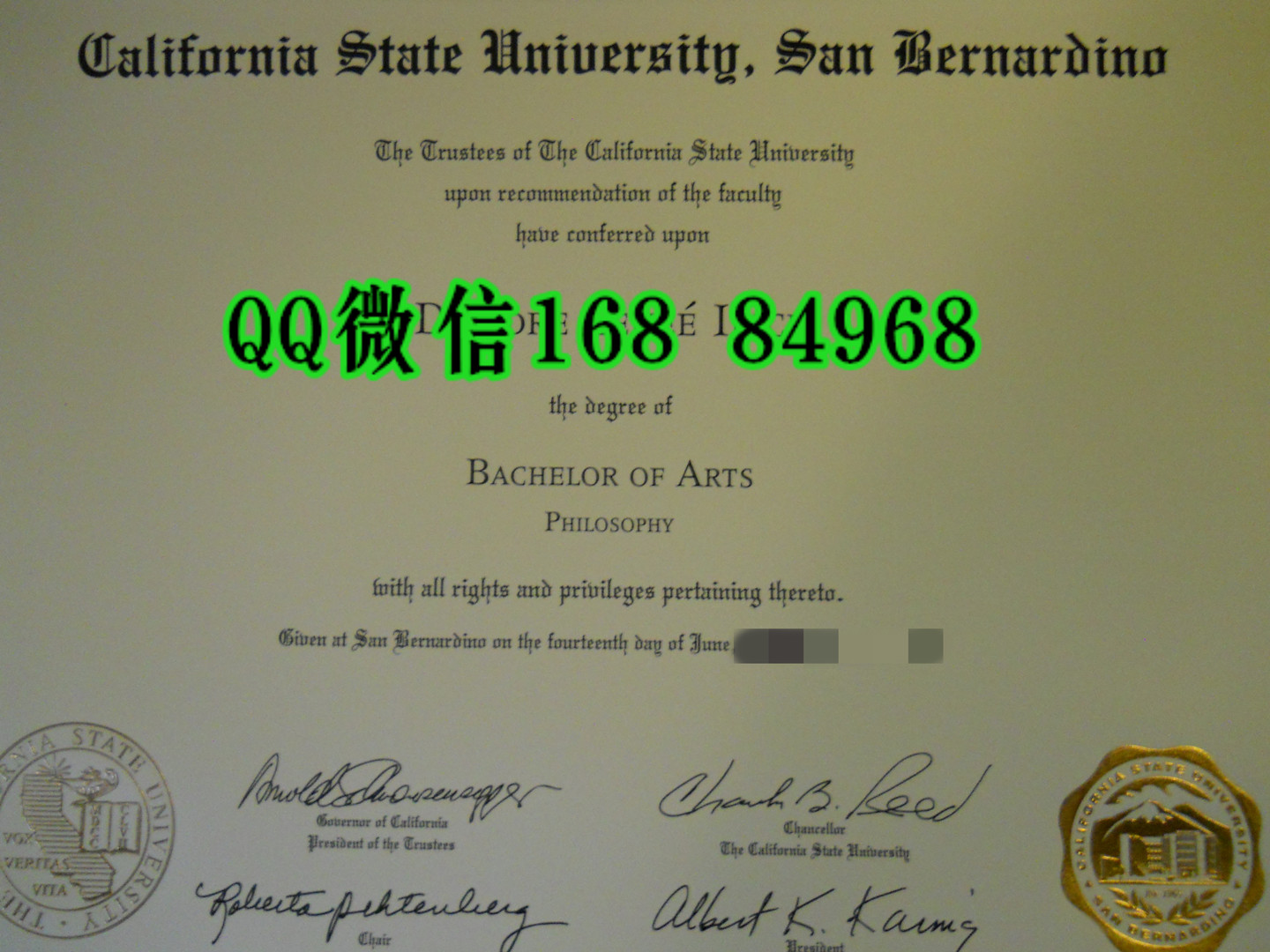 美国加州州立大学圣贝纳迪诺分校毕业证California State University, San Bernardino diploma