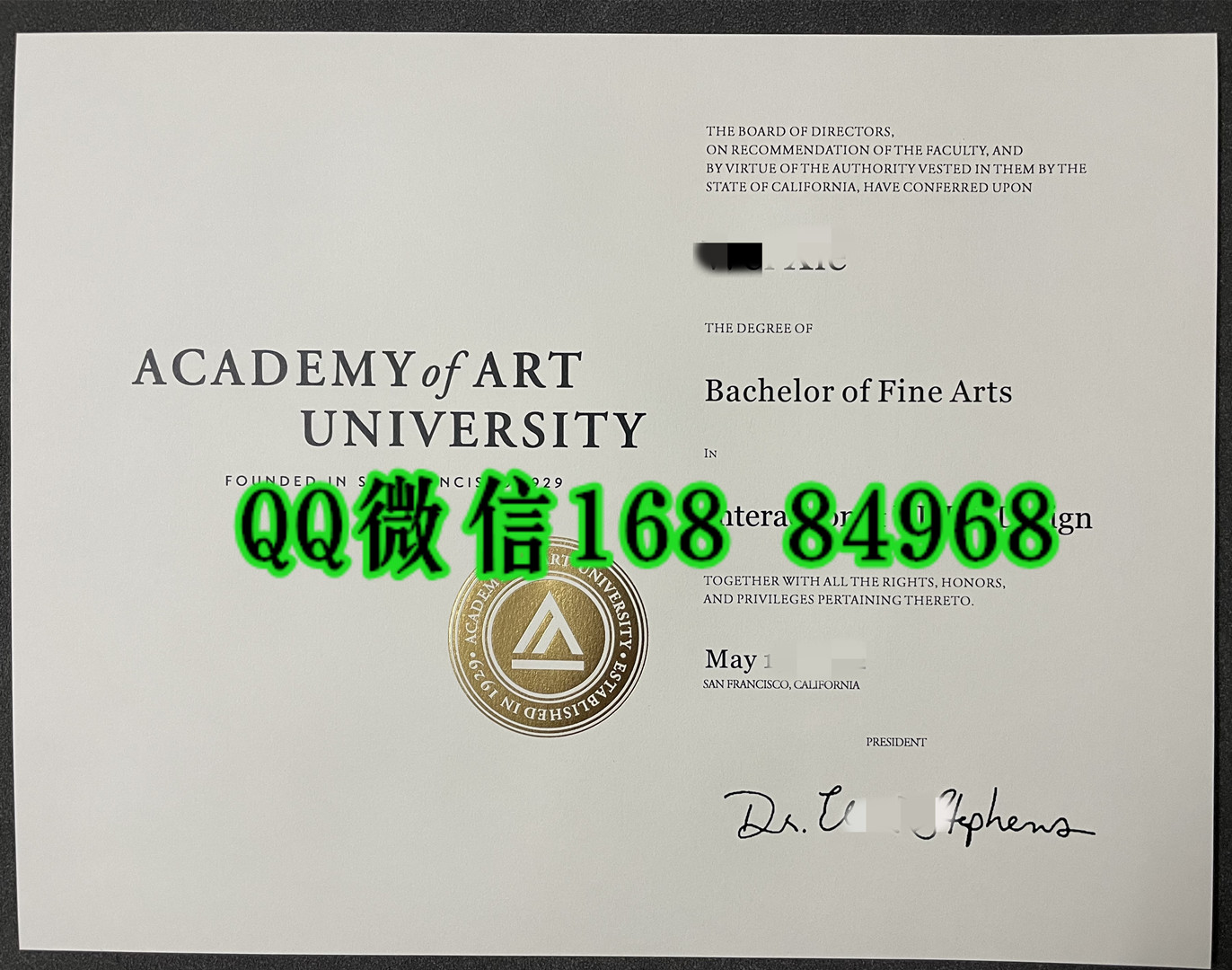 美国旧金山艺术大学文凭学位，the degree of Academy of Art University