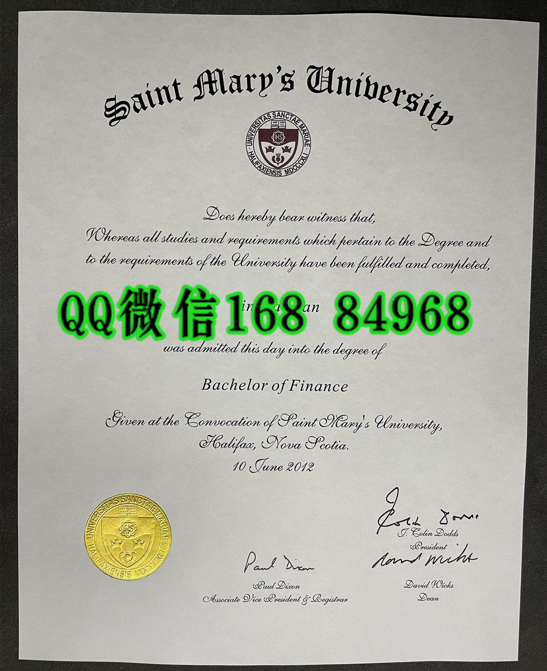 2012年加拿大圣玛丽大学saint mary university毕业证，saint mary university diploma