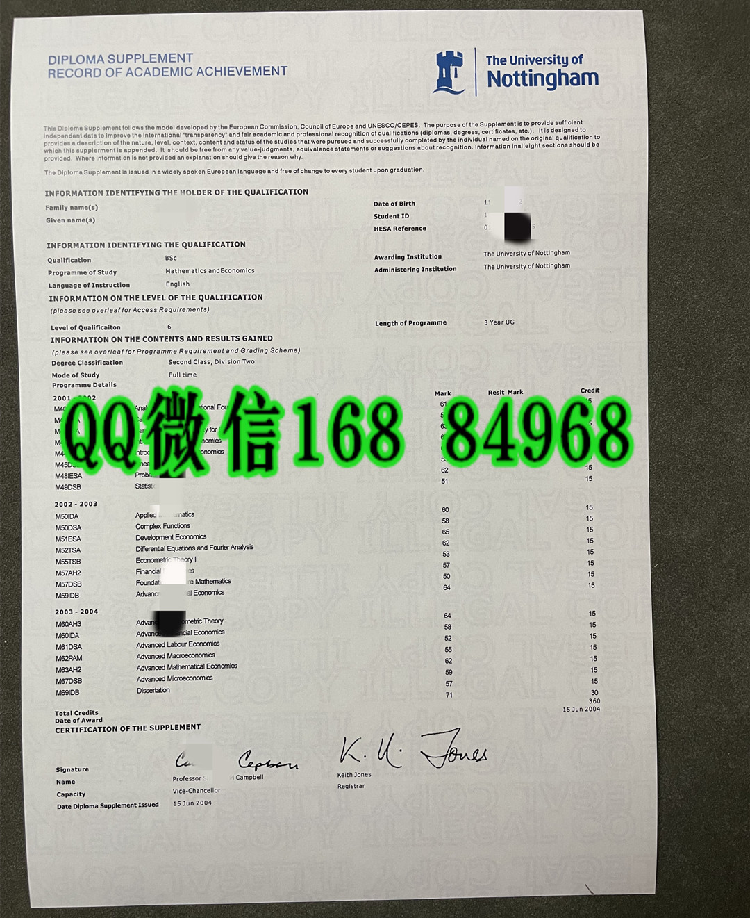 旧版本：英国诺汉丁大学University of Nottingham成绩单，University of Nottingham transcript