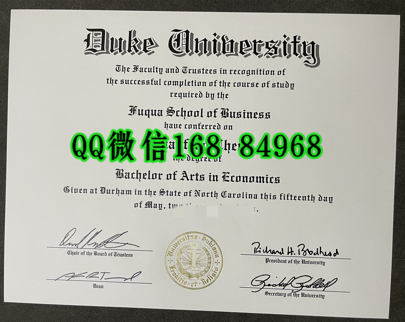 美国杜克大学duke university毕业证，duke university diploma