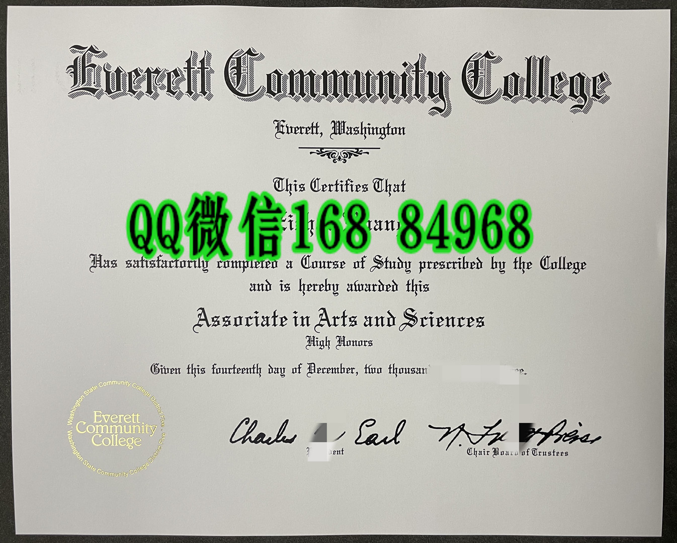 美国埃弗里特社区学院毕业证学位证，Everett Community College diploma degree