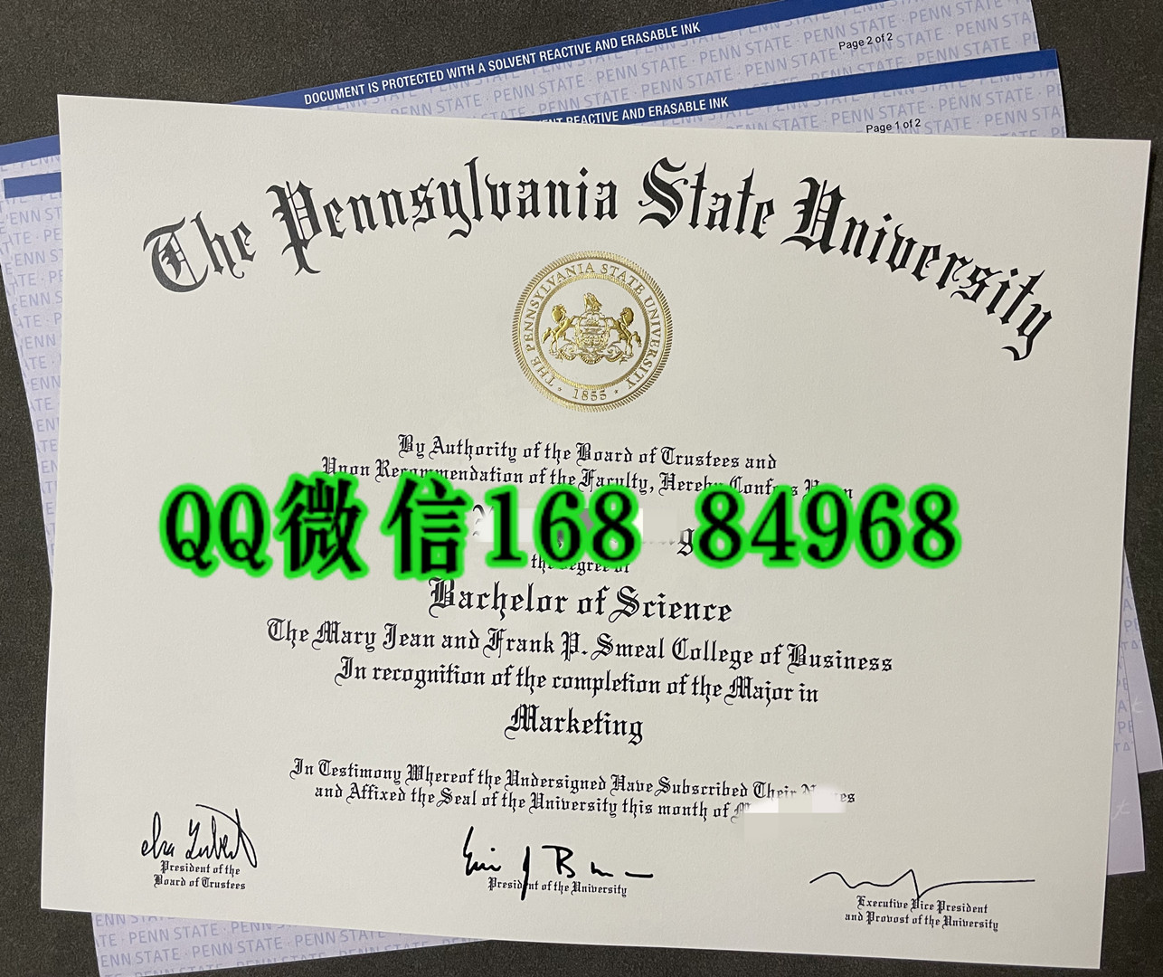 美国宾夕法尼亚州立大学毕业证成绩单留信网认证，The Pennsylvania State University diploma certificate