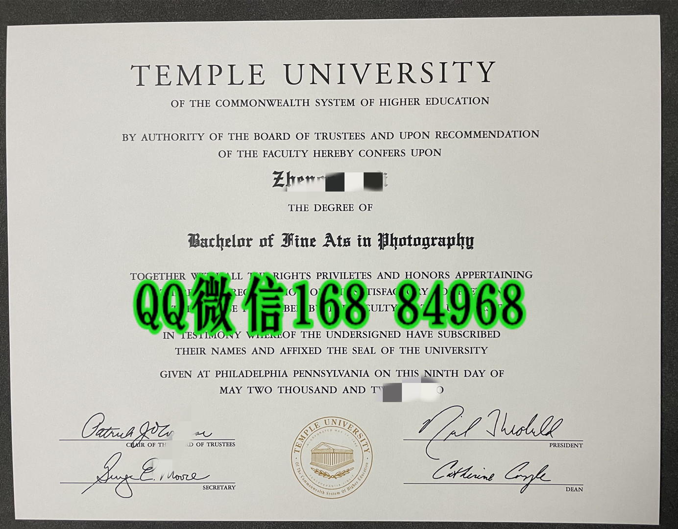 美国天普大学temple university毕业证案例，temple university diploma certificate