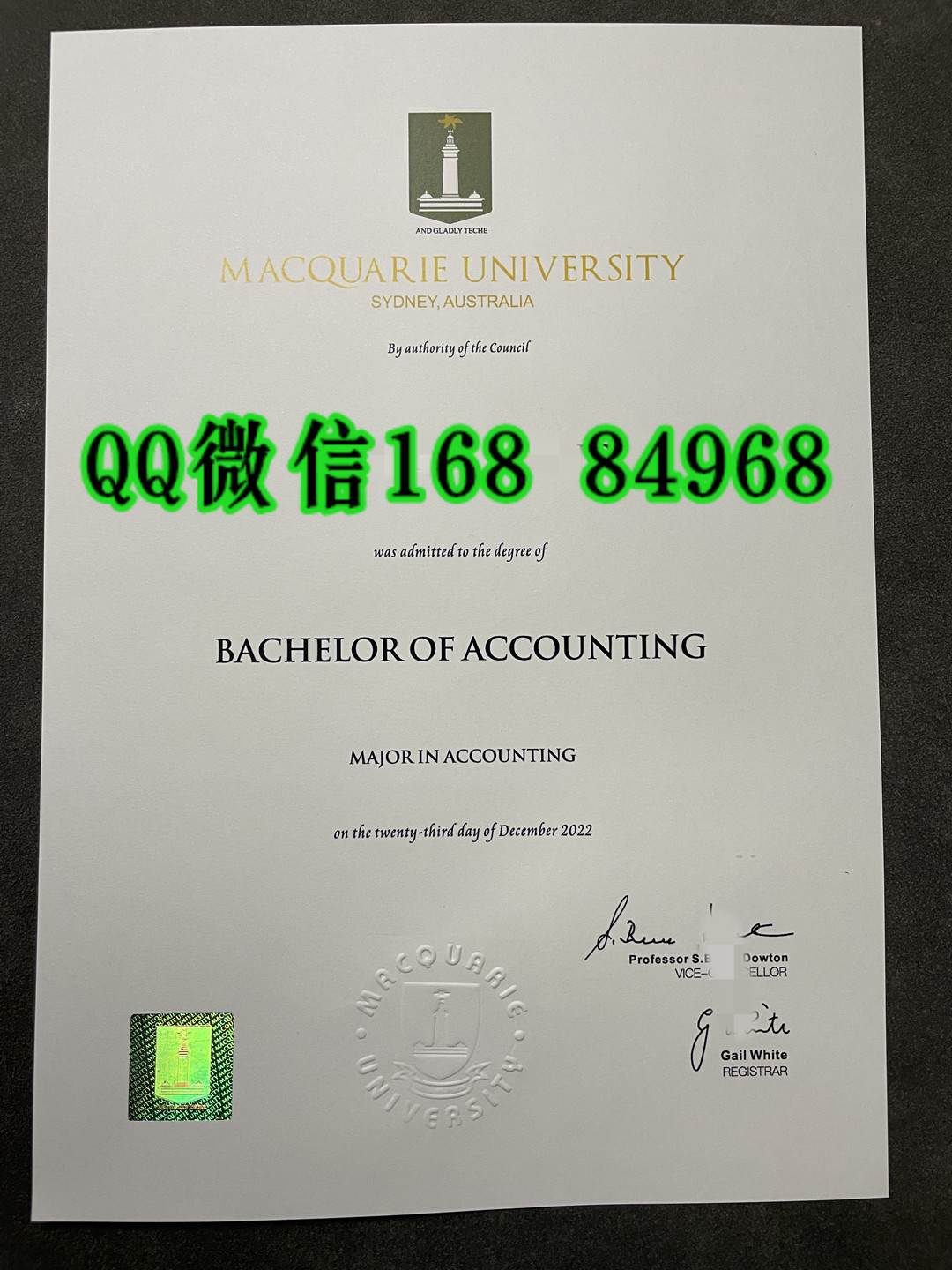 2022年麦考瑞大学毕业证成绩单留信网认证，Macquarie University diploma degree