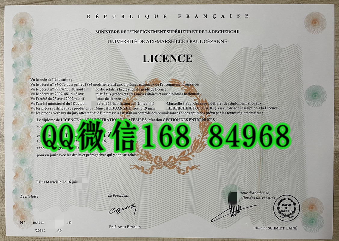 法国艾克斯-马赛大学毕业证成绩单留才认证，法国艾克斯-马赛大学文凭样本