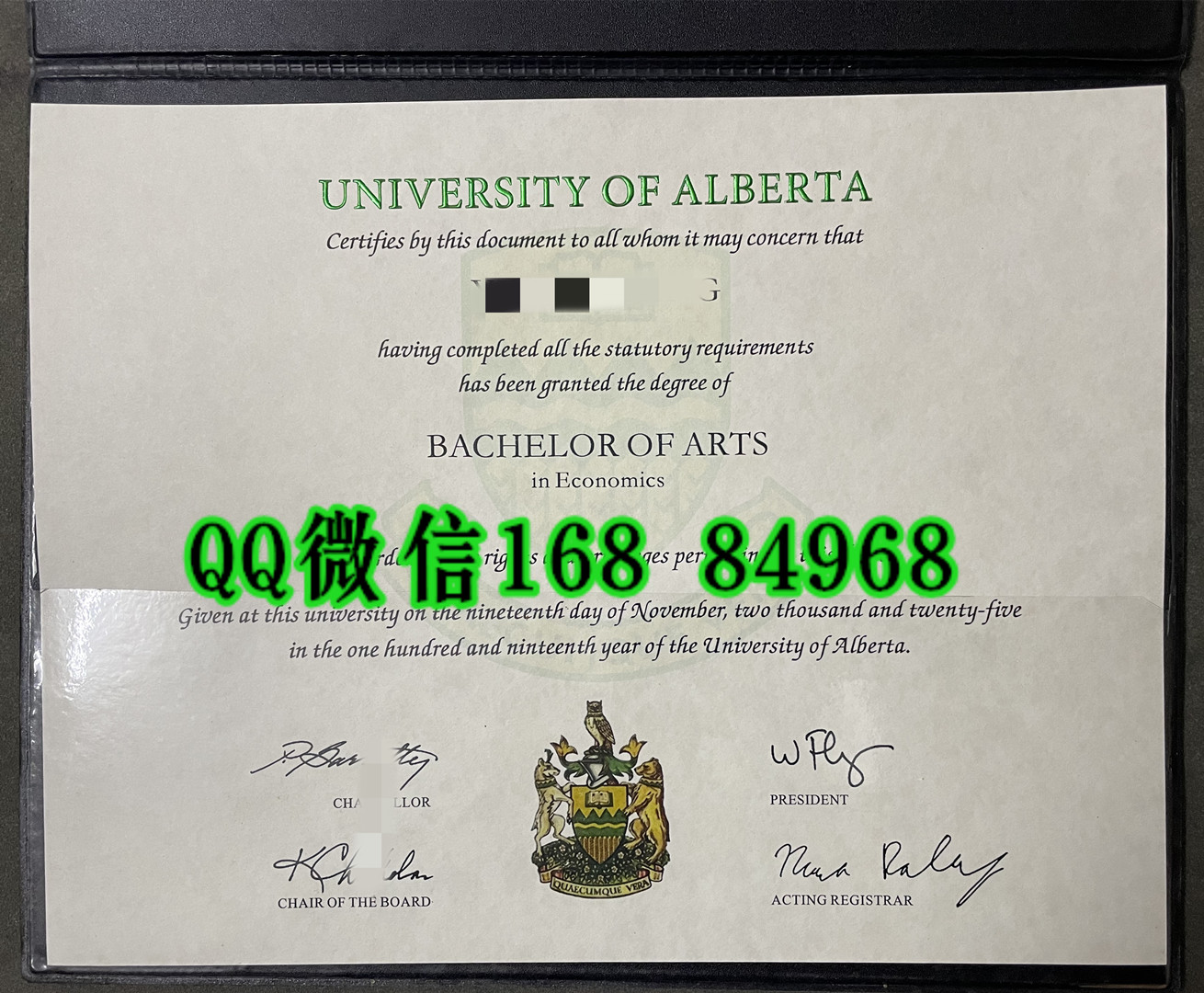 加拿大阿尔伯塔大学文学学士学位毕业证，University of Alberta BACHELOR OF ARTS in Economics