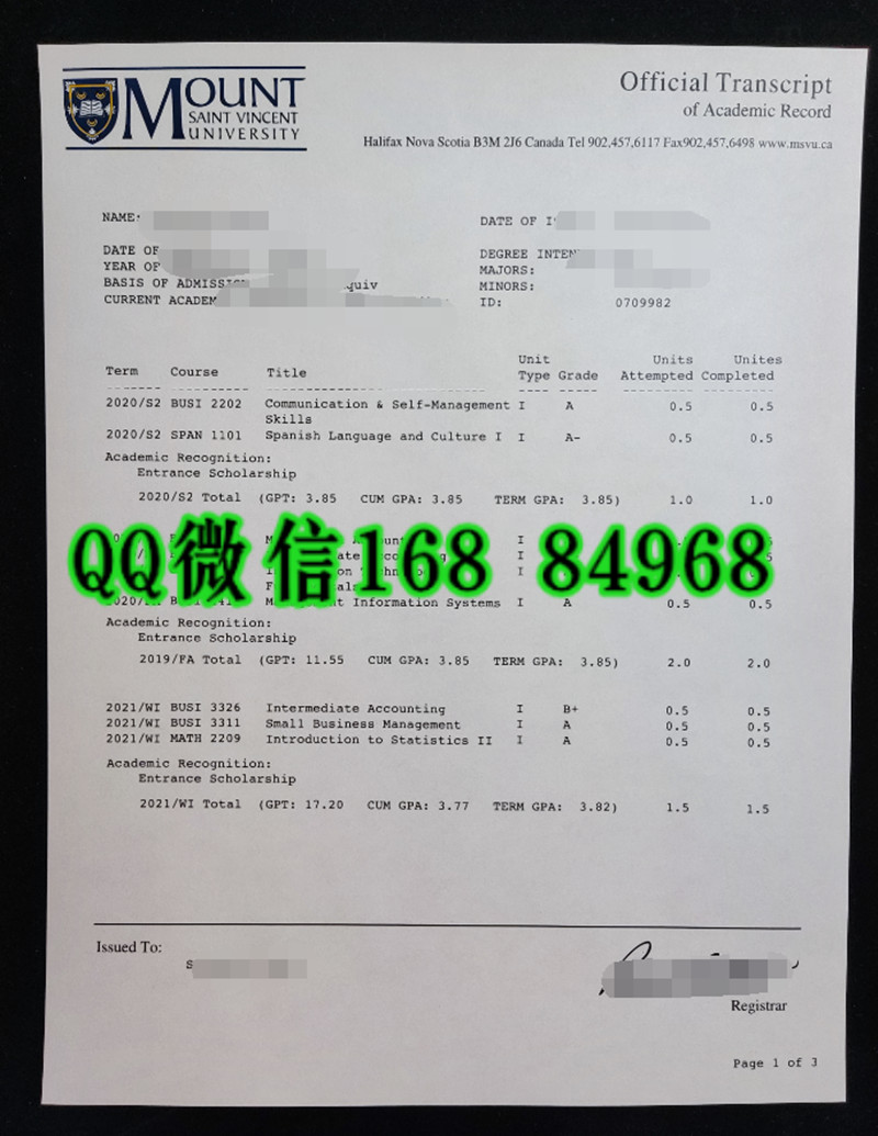 加拿大圣文森山大学成绩单，mount saint vincent university transcript