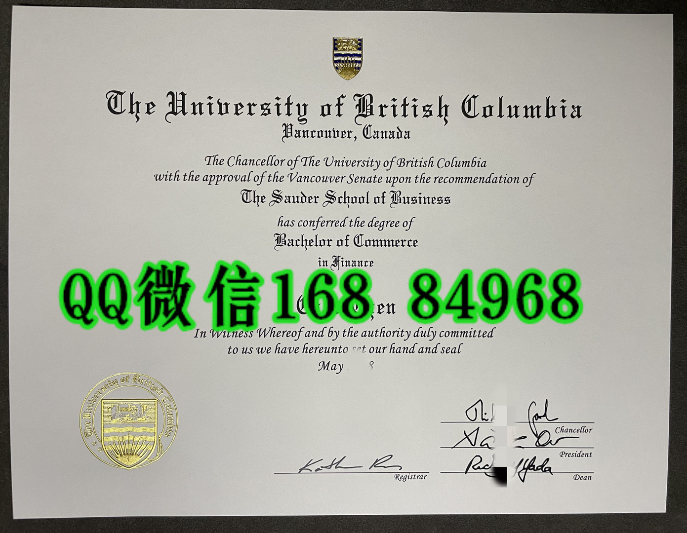 加拿大UBC大学毕业证正反面实拍，网购加拿大UBC大学文凭学位证