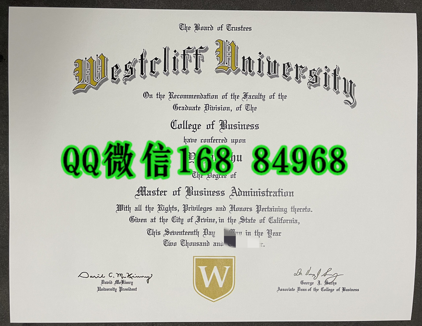 美国西崖大学毕业证硕士学位证书，Westcliff University diploma degree