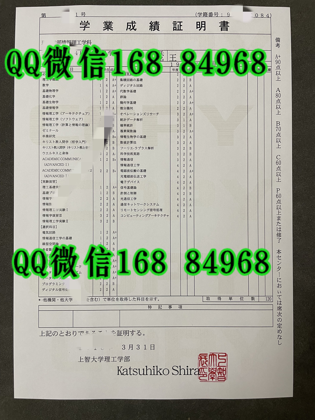 日本上智大学成绩单，定制日本上智大学成绩单