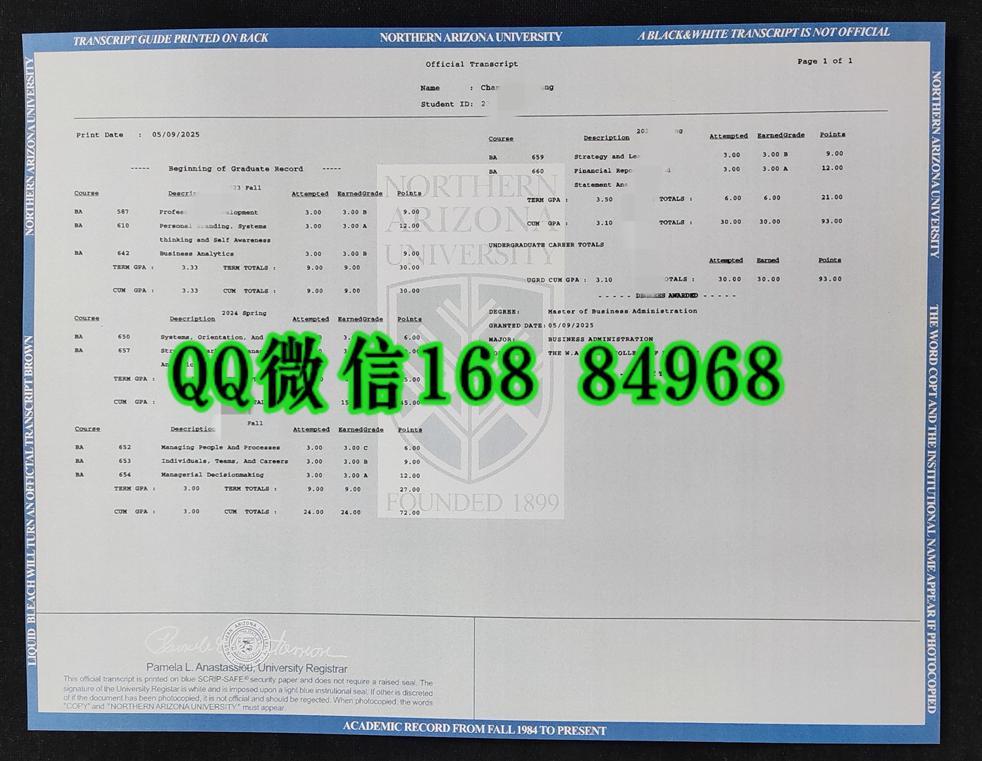 美国北亚利桑那大学成绩单样本，定制美国北亚利桑那大学毕业证成绩单