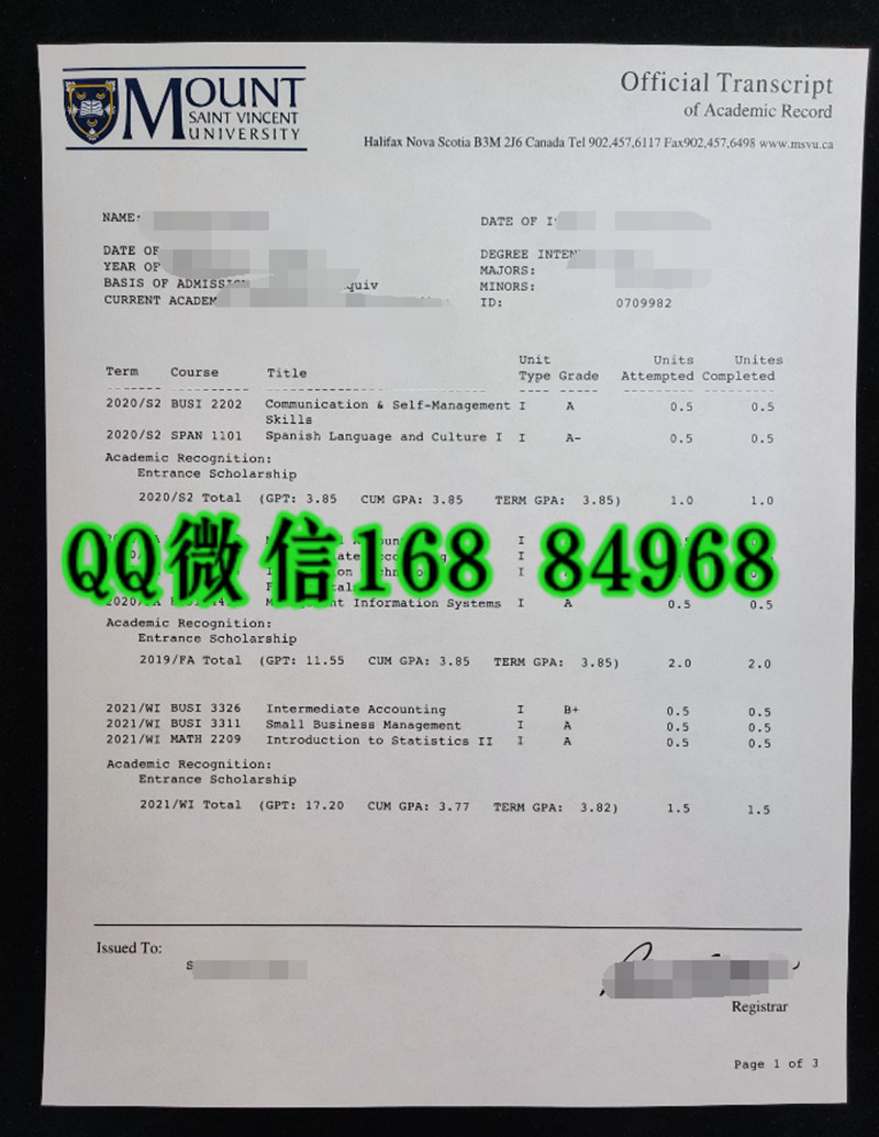 加拿大圣文森山大学成绩单，mount saint vincent university transcript